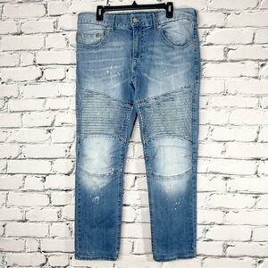 True Religion Geno Relaxed Slim Fit Jeans Pants Size 36 Light Wash Distressed